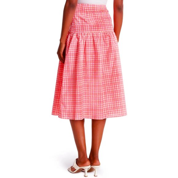 TOPSHOP Fluro Neon Pink Check Pattern High Waist Midi Length Skirt NWT Size 10 - Picture 2 of 5